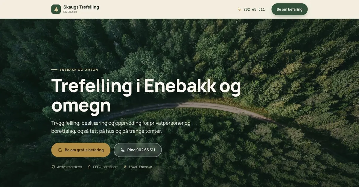 Skjermbilde av forsiden til Skaugs Trefelling
